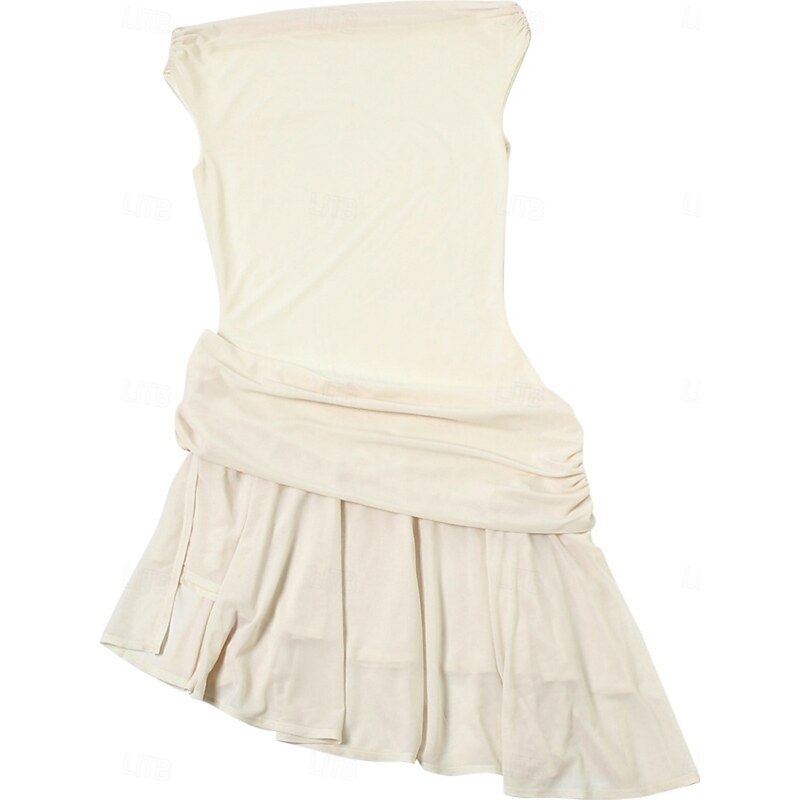 Women's Boho Dress Western Dress Vintage Mini Dress A Line Dress Off The Shoulder Dress Casual Outdoor Going out Tailored Fit Solid Color Sleeveless One Shoulder Apricot Summer Spring3