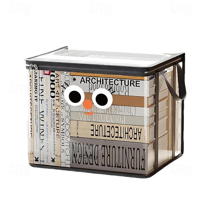 Book Storage Bag for Kids and Students, Clear Foldable Dustproof Organizer Tote for Books and Notebooks, Desktop Storage Box for Home or School Use2