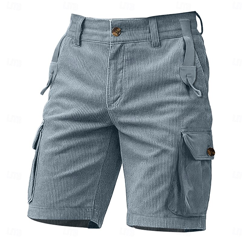 Men's Cargo Shorts Corduroy Pants Shorts Casual Shorts Hiking Shorts Elastic Waist Multi Pocket Straight Leg Plain Comfort Breathable Knee Length Outdoor Casual Daily Vacation Fashion Black Blue4