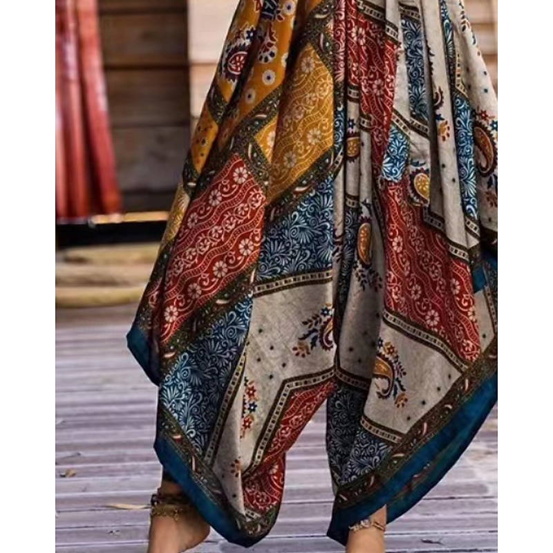 Women's Normal Dungarees Jumpsuit Streetwear Floral Long Sleeve Halter Neck Print Street Daily Regular Fit Navy Blue Summer3