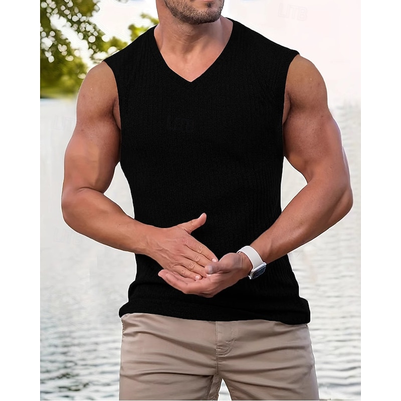 Men's Tank Top Vest Top Undershirt Sleeveless Shirt Sleeveless V Neck Summer Plain Fashion Designer Vacation Street Going out Black Pink Green Top Tee for Men2