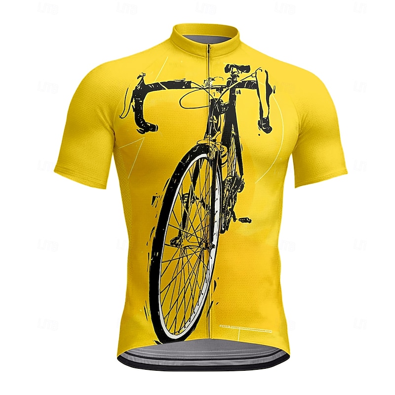Men's Cycling Jersey Graphic Geometric Short Sleeve Bike Tee Tshirt Top with 3 Rear Pockets UV Resistant Quick Dry Front Zipper Reflective Strips Sports Yellow Blue Orange Clothing Apparel
