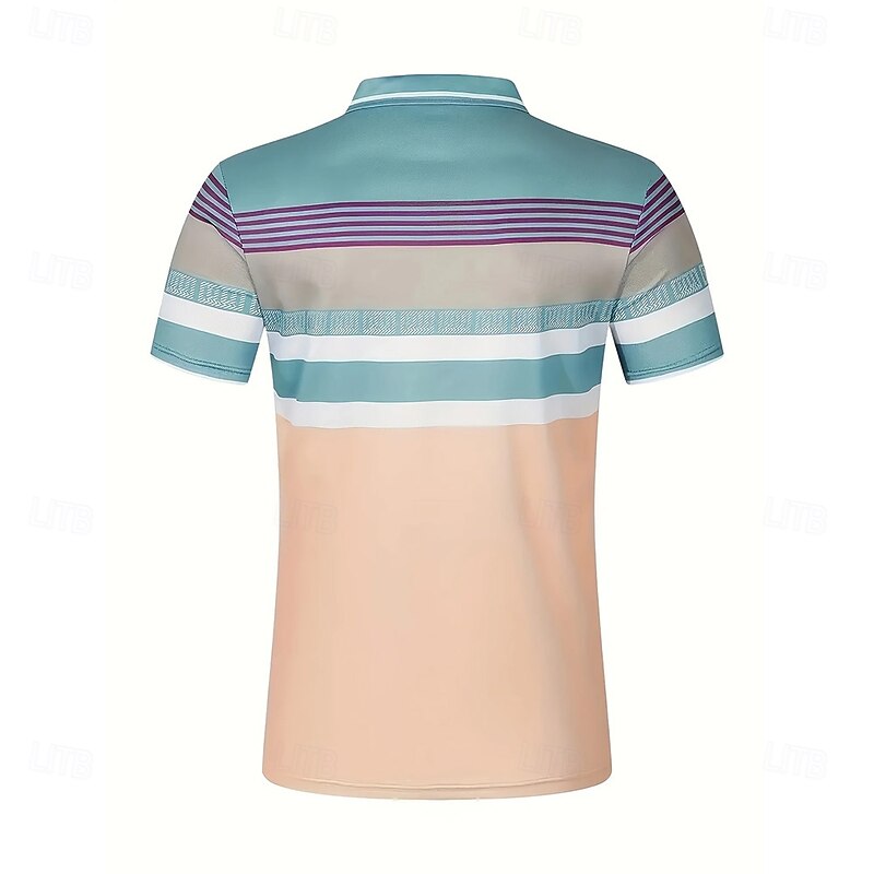 Men's Horizontal Stripes Polo Short Sleeve Polo Shirts Collared Shirts Business Casual Outdoor Athleisure Daily Wear 3D Print Summer Blue Green3