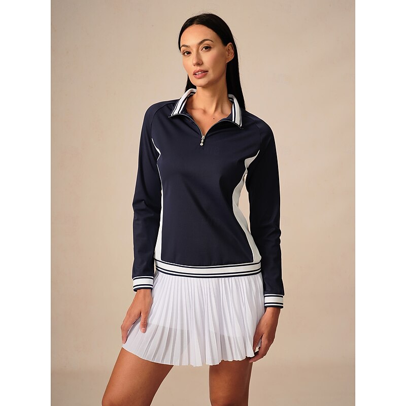 Women's Golf Polo Shirt Navy Rose Red Long Sleeve Top Ladies Golf Attire Clothes Outfits Wear Apparel