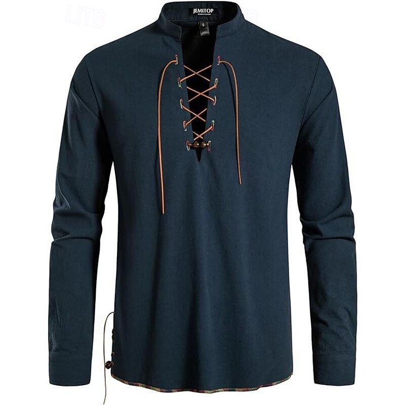 Retro Vintage Medieval Renaissance Shirt Pirate Viking Ranger Solid Color Fancy Dress Men's Viking Pirate Halloween Carnival Masquerade Vacation Party LARP Adults' Shirt Summer Spring3