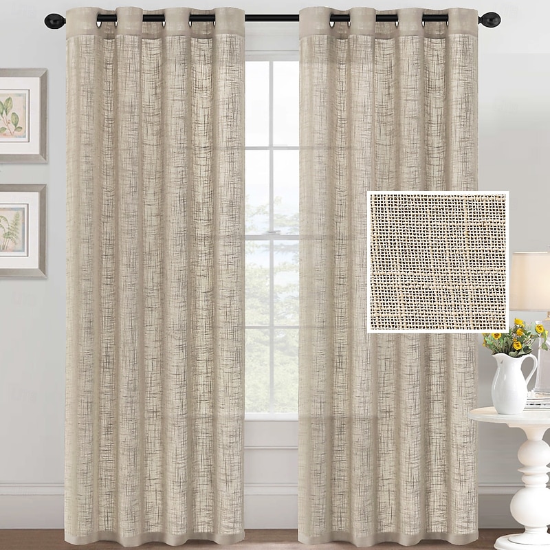 Linen Curtains Linen Looking Curtains for Living Room Burlap Linen Textured Light Filtering Nickel Grommet Curtains Bedroom Curtains 2 Panel Sets Privacy Added