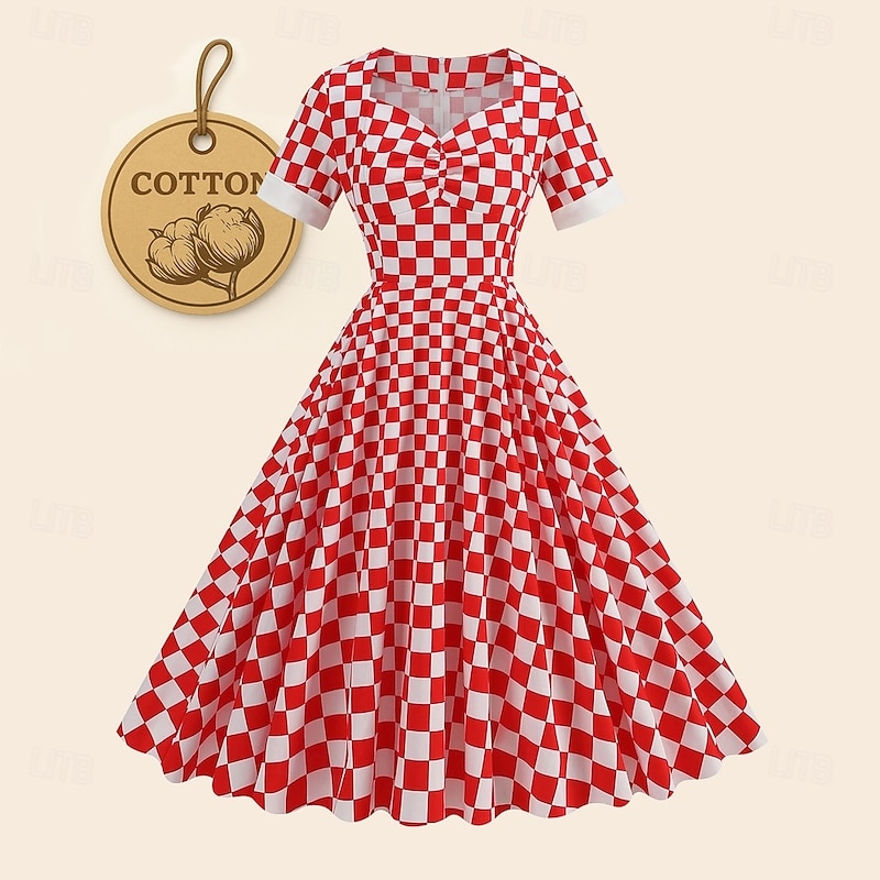 Retro Vintage 1950s Rockabilly Swing Dress Flare Dress Plaid / Check Fancy Dress Women's Halloween Masquerade Dailywear Bachelorette Party Adults Dress Homecoming Dresses