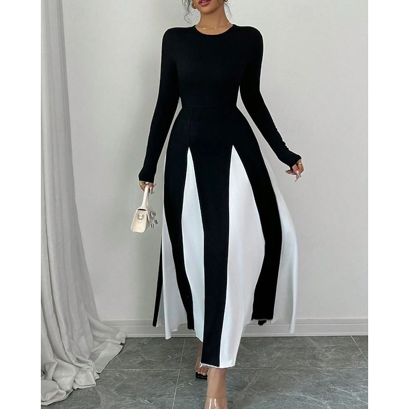 Women's Long Dress Maxi Dress Graduation Dress Casual Dress Fashion Modern Outdoor Vacation Daily Regular Fit Color Block Long Sleeve Crew Neck Black Summer Spring3