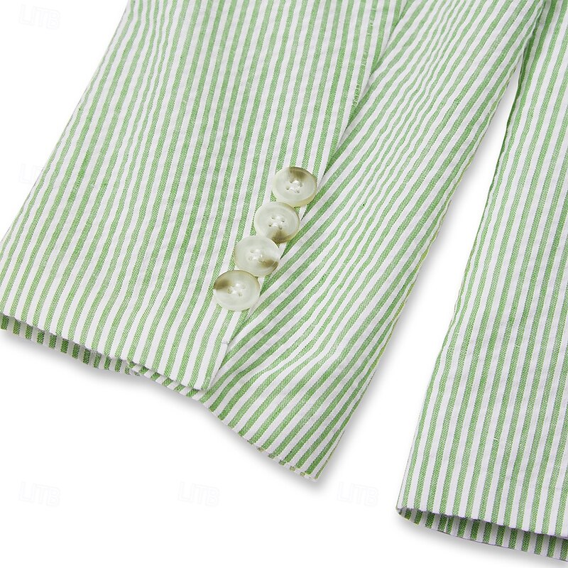 Men's Party Casual Suits Notch Lapel Black Sky Blue Daily Lightweight Striped Standard Fit 2 Piece Single Breasted Two-buttons3