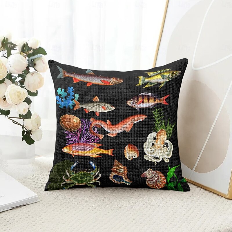 Ocean Fishes Decorative Toss Pillows Cover 1PC Soft Square Couch Cushion Case Pillowcase for Bedroom Livingroom Sofa Chair4