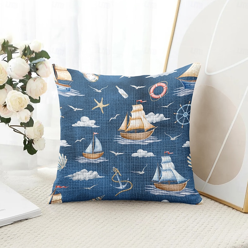 Ocean Boats Decorative Toss Pillows Cover 1PC Soft Square Couch Cushion Case Pillowcase for Bedroom Livingroom Sofa Chair