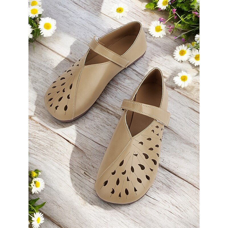 Women's Breathable Cutout Wide Fit Mary Jane Flats | Soft Sole Faux Leather Casual Barefoot Shoes for Walking & Daily Use3