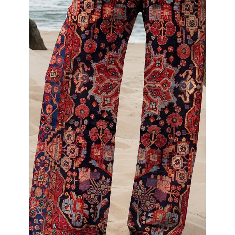 Women's Wide Leg Chinos Baggy Pants Vacation Vintage Fashion Full Length High Waist Graphic Geometric Printing Thermal Warm Soft Breathable Micro-elastic Formal Vacation Street claret Sapphire Violet3