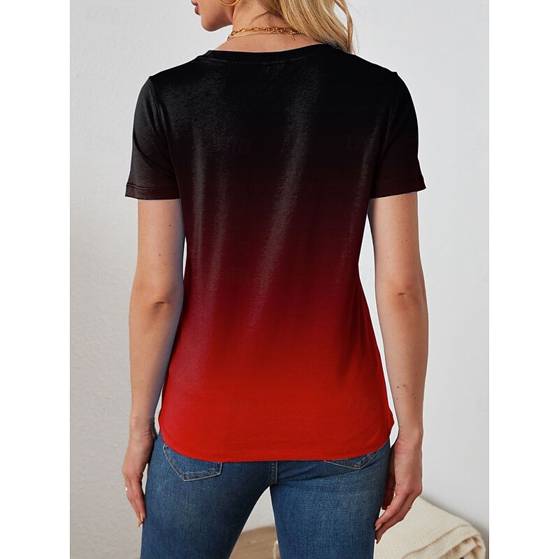 Women's T Shirt Ombre Graphic Stylish Casual Short Sleeve V Neck Regular Tops Daily Print Red Blue Purple Green Summer2