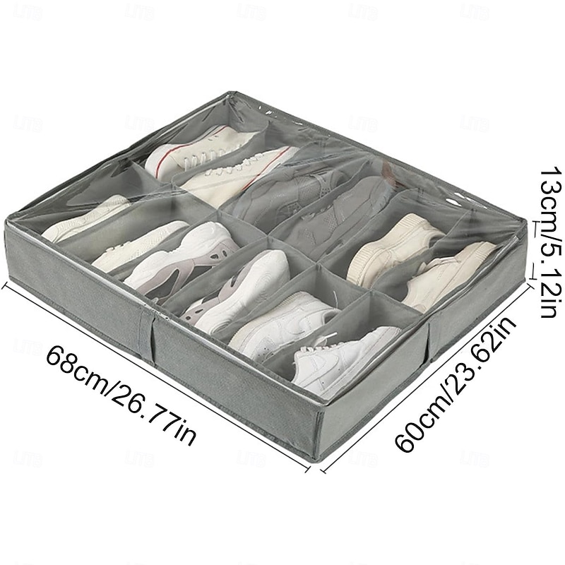 Shoe Storage Under Bed Fabric Folding Shoe Containers Under Bed Shoe Storage Organizer, Fits Total 6 Pairs, Underbed Shoes Storage with Clear2