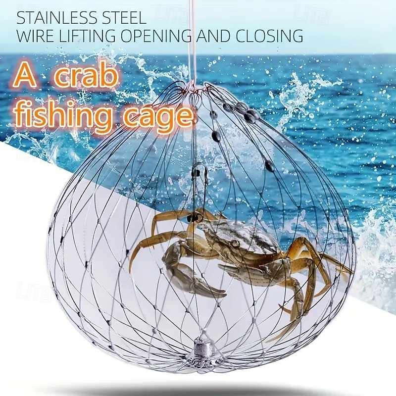 Stainless Steel Foldable Crab Cage - Storage Spherical Catcher for Hunting and Fishing