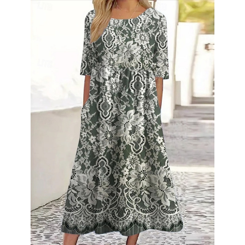 Women's Midi Dress Casual Dress Skater Dress Summer Dress Fashion Modern Daily Weekend Fall Dress Regular Fit Floral Half Sleeve V Neck Navy Blue Brown Green Fall