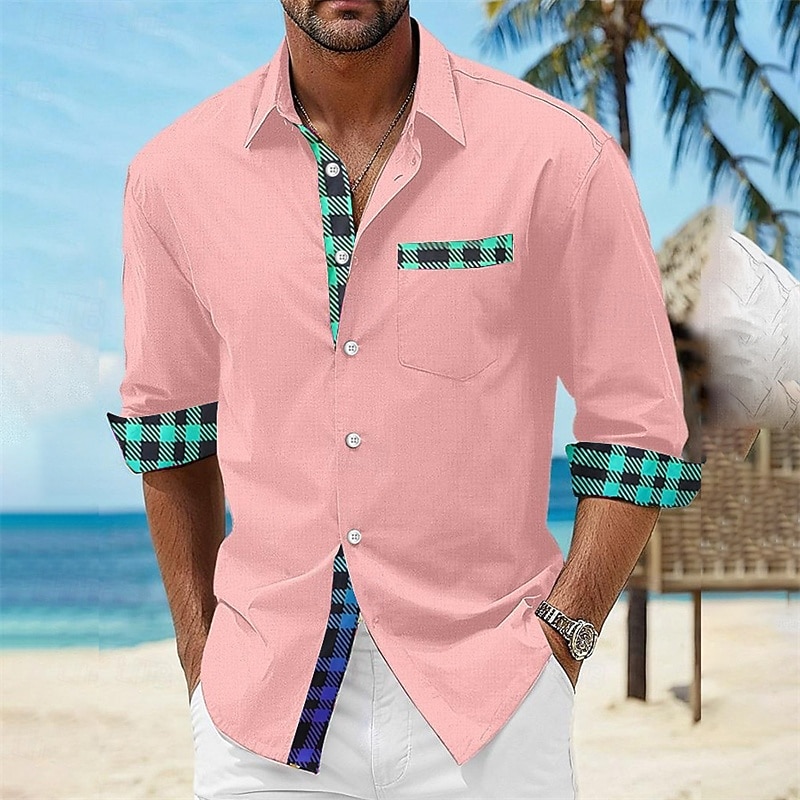 Men's Shirt Summer Shirt Casual Shirt Beach Shirt Button Up Shirt Light Pink Black White Blue Taupe Short Sleeve Printed Lapel Vacation Hawaiian Clothing Apparel Polyester Fashion Casual Comfortable4