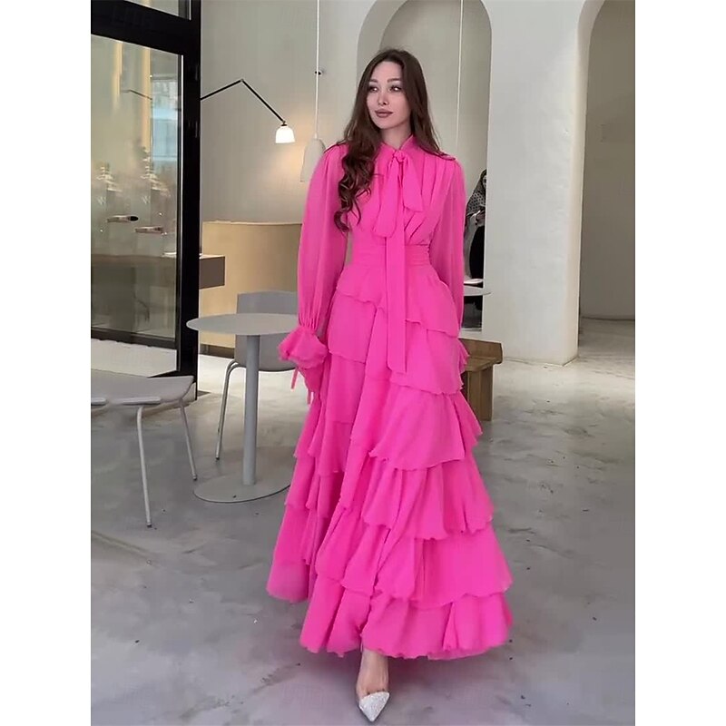 A-Line Quinceanera Dresses Elegant Dress Formal Wedding Floor Length Long Sleeve High Neck Chiffon with Ruffles