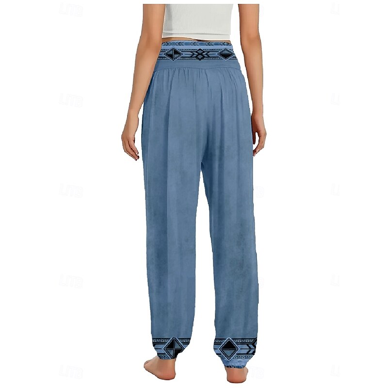 Women's Linen-Inspired Pants Wide Leg Pants Trousers Ethnic Style Casual Boho Full Length High Waist Floral Graphic Paisley Pocket Elastic Waist Printing Breathability Soft Micro-elastic Outdoor Yoga2