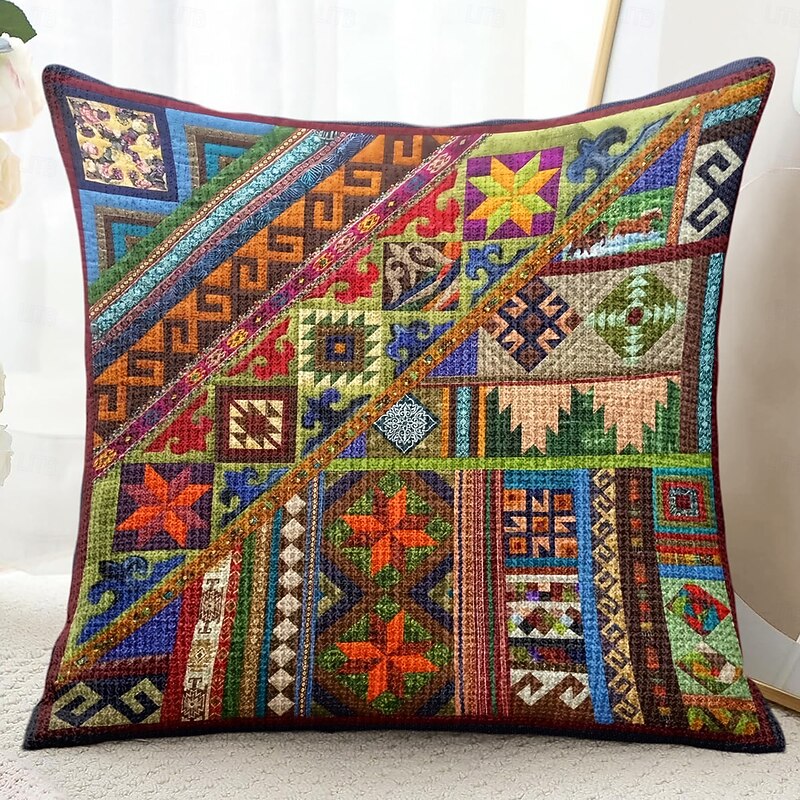 Mexican Quilting Pattern Decorative Toss Pillows Cover 1PC Soft Square Couch Cushion Case Pillowcase for Bedroom Livingroom Sofa Chair3