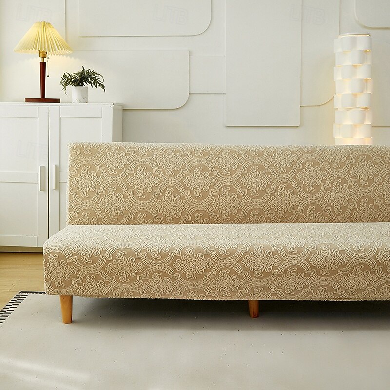 Jacquard Fabric Armless Sofa Bed Cover Sofa Slipcovers Stretch Protector Elastic Bench Cover3