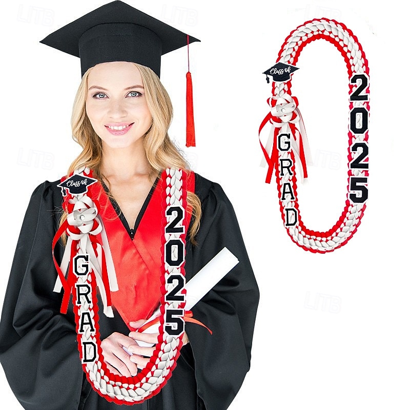 Graduation Ribbon Lei 2025 Double Layer Handmade Honor Cord Gift, Satin Flower Garland for Graduates, Graduation Ceremony Party Decoration