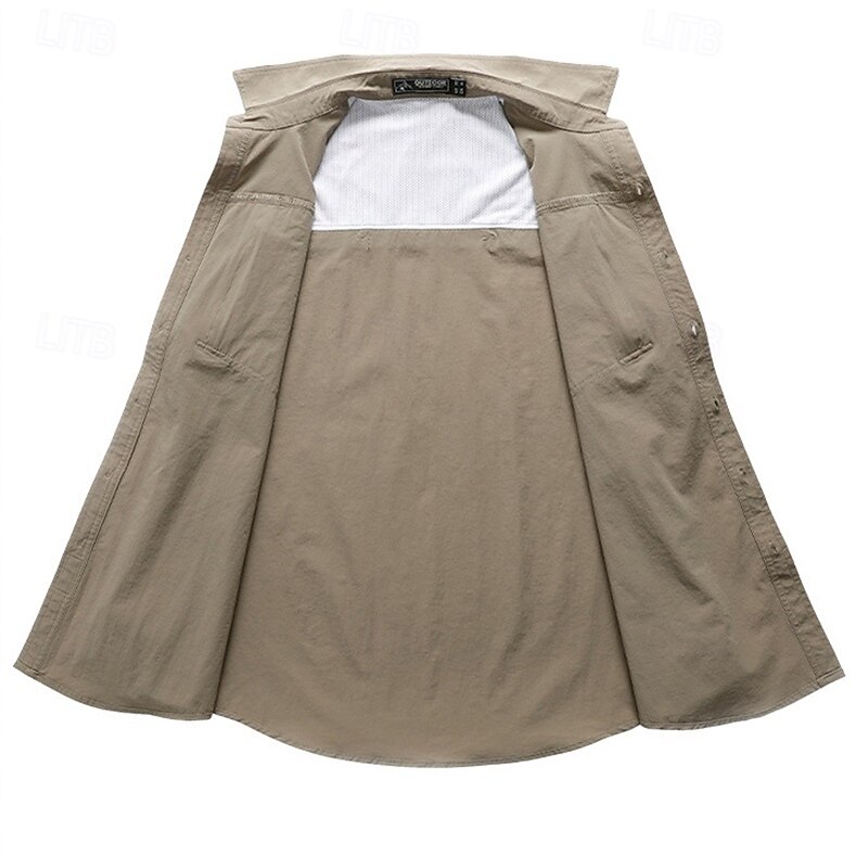 Men's Shirt Summer Shirt Casual Shirt Button Up Shirt Cargo Shirt Black khaki Army Green Gray Short Sleeve Plain Shirt Collar Vacation Hawaiian Pocket Clothing Apparel 100% Cotton Fashion Casual4