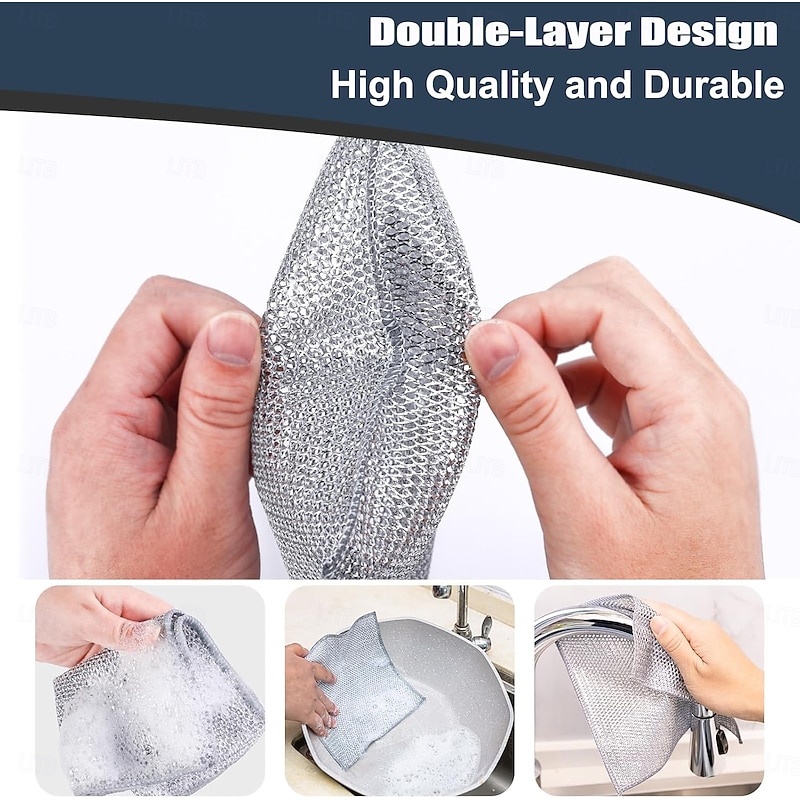 10/15/20 Pcs New Upgrade Steel Wire Dishcloth,Double-Layer Steel Wire Cleaning Cloth,Powerful Cleaning Non-Scratch Wire Dishcloth Rag for Cookware, Sinks, Dishes, Stove Tops3