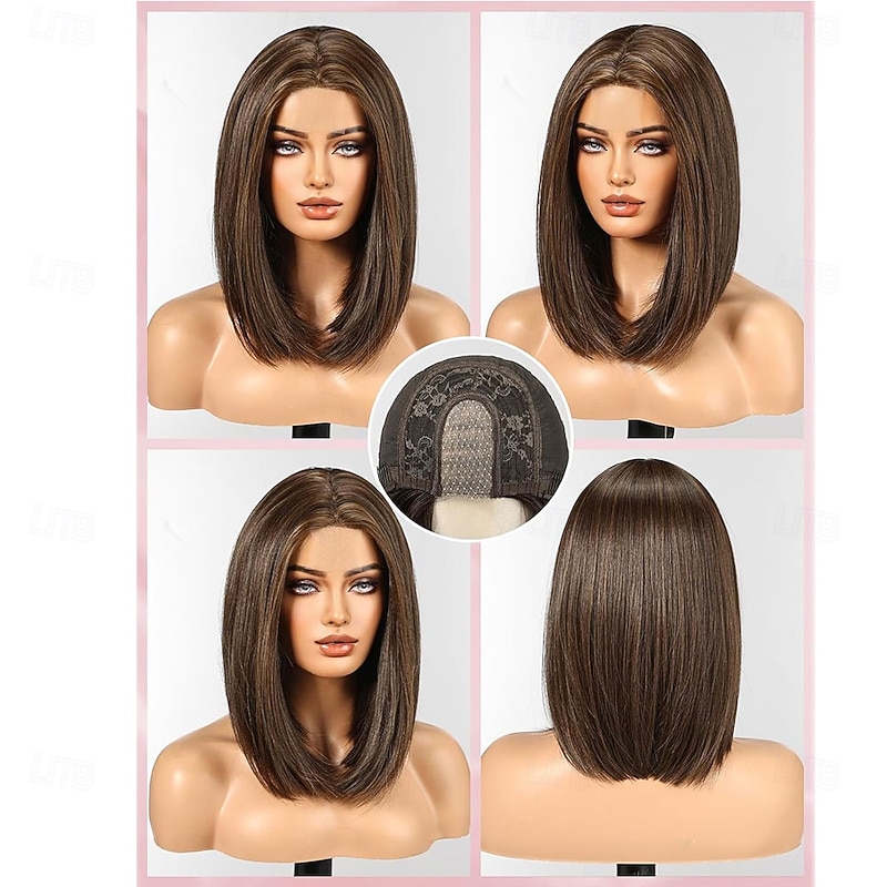 Bob Wigs for Women Middle Part Bob Style Heat Resistant Fibre Synthetic Heat Resistant Wigs Ligt Brown Color2