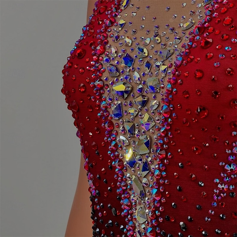 Figure Skating Dress Women's Girls' Ice Skating Dress Black Red Patchwork Asymmetric Hem Mesh High Elasticity Training Competition Skating Wear Classic Crystal / Rhinestone Sleeveless Ice Skating3