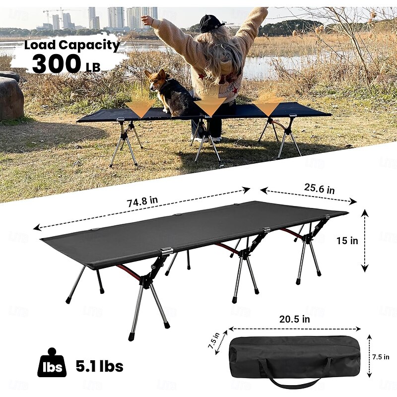Aluminum Alloy Camping Cot with Carry Bag Folding Bed Oxford Fabric Removable Camping Bed for Outdoor Camping,Travel,Beach3