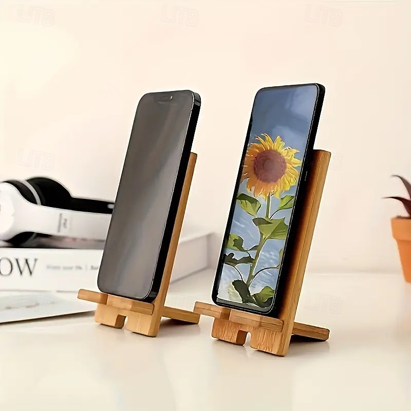 Wooden Minimalist Phone Holder, Universal Clip Stand for Smartphones, Office Desktop Organization and Charging Station3