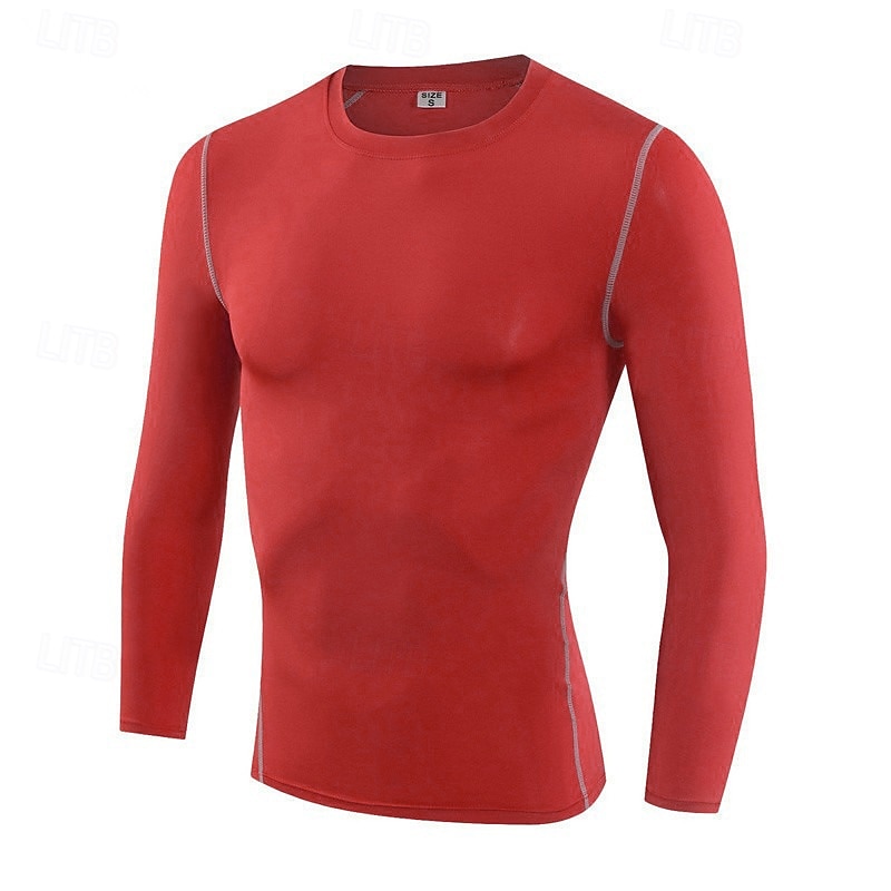 Men's Running T-Shirt Compression Shirt Long Sleeve Tee Tshirt Casual Athleisure Fall Solid Colored Quick Dry Breathable Gym Workout Walking Jogging Sportswear Activewear Black White Red3