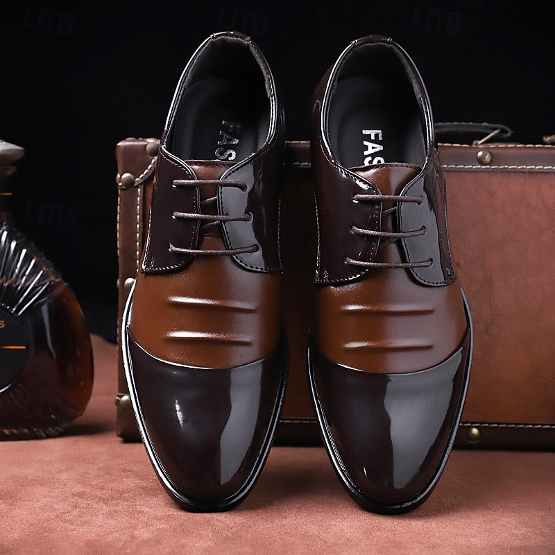 Men's Black and Brown Patent Leather Oxford Shoes – Elegant Banquet and Prom Dress Shoes for Formal Events3