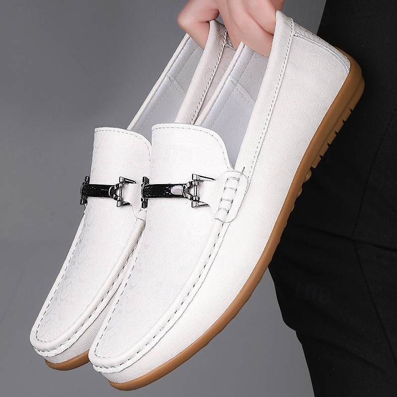 Men's White Loafers with Silver Accents, Lightweight Casual Shoes, Ideal for Everyday Wear and Vacation Getaways4