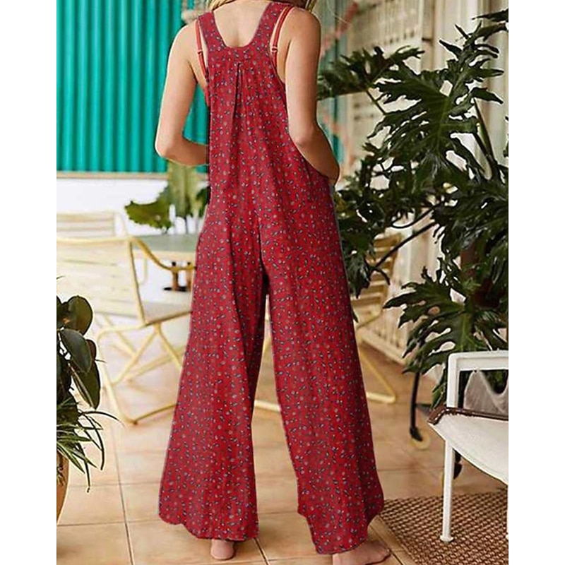 Women's Normal Jumpsuit Streetwear Floral Sleeveless U Neck Pocket Print Holiday Going out Regular Fit Black Yellow Red Summer3