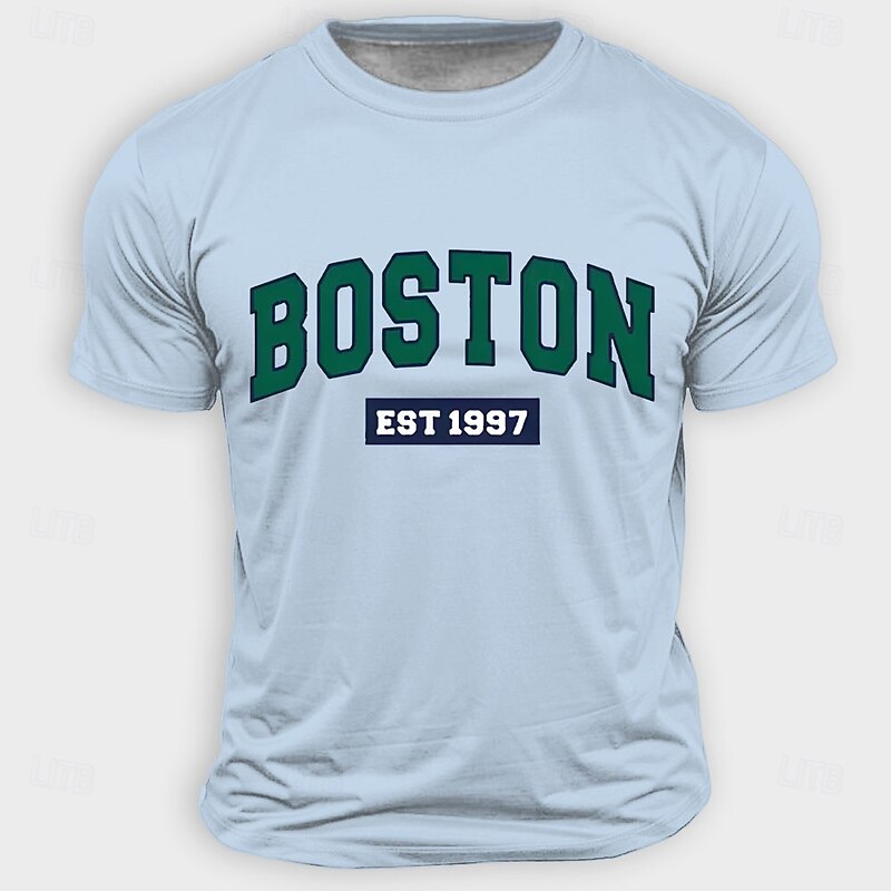 Men's Boston T Shirt Short Sleeve T shirt 3D Print Crew Neck Shirt Fashion Daily Basic Street Casual Daily Light Blue Black White Summer Spring Clothing Apparel S M L XL XXL XXXL2