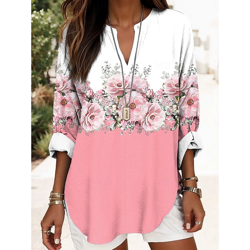 Women's Blouse Tunic V Neck Long Sleeve Boho Casual Floral Graphic Abstract Elegant Daily Regular Tops Daily Print Red Blue Purple Green3