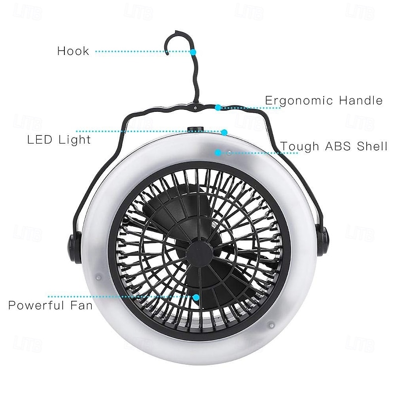 1 Pc Outdoor Camping Multifunctional Fan Light Usb AAA Battery Powered Dual-Purpose Model, Can Be Hung, Handheld Tent, Fishing, Office And Home Use4