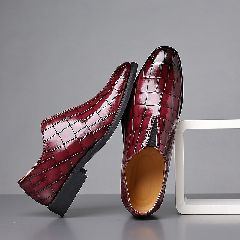 Men's Burgundy Crocodile Pattern Faux Leather Slip-On Shoes – Elegant Casual Shoes for Smart-Casual Events4