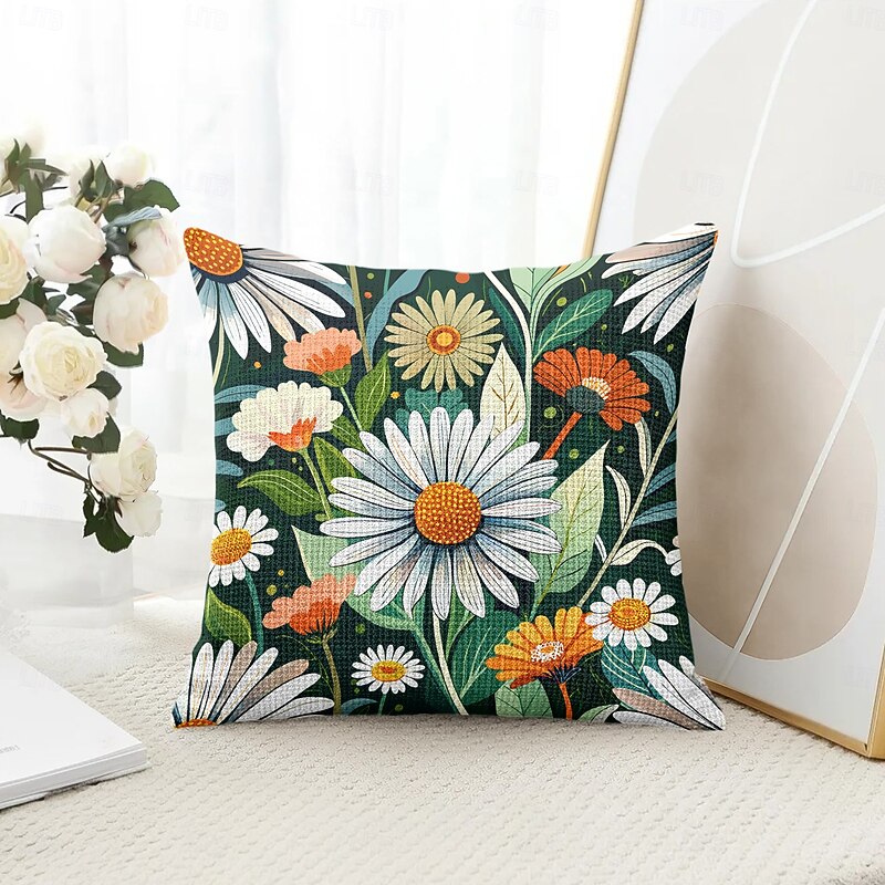 Summer Flower Daisy Decorative Toss Pillows Cover 1PC Soft Square Couch Cushion Case Pillowcase for Bedroom Livingroom Sofa Chair