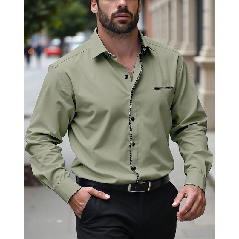 Men's Casual Shirt Beach Shirt Button Up Shirt Black Wine Royal Blue Orange Green Long Sleeve Plain Lapel Vacation Hawaiian Button-Down Clothing Apparel Polyester Fashion Casual Comfortable