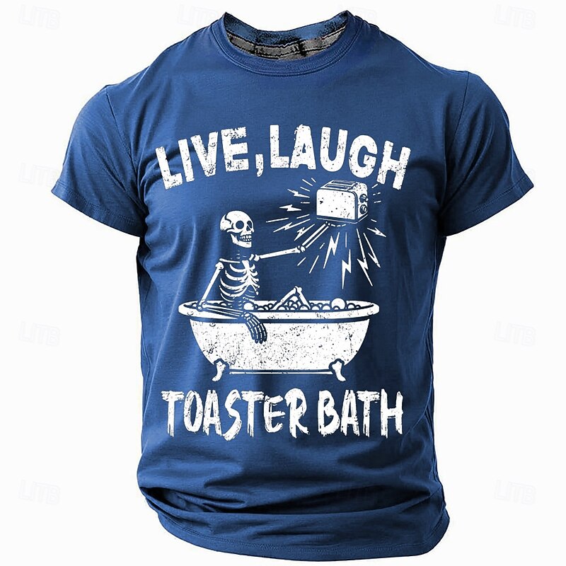 Live Laugh Toaster Bath Skeleton Men's Funny Graphic T-Shirt Short Sleeve Red