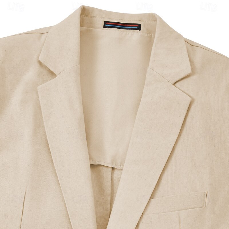 Men's Beach Wedding Linen Suits Khaki Lightweight Casual Solid Colored Standard Fit 2 Piece Single Breasted Two-buttons4