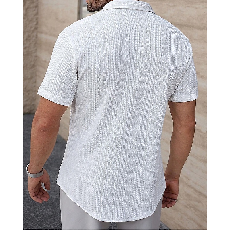 Men's Shirt Summer Shirt Casual Shirt Beach Shirt Button Up Shirt Light Pink Black White Burgundy Beige Short Sleeve Solid / Plain Color Lapel Vacation Hawaiian Clothing Apparel Polyester Fashion2