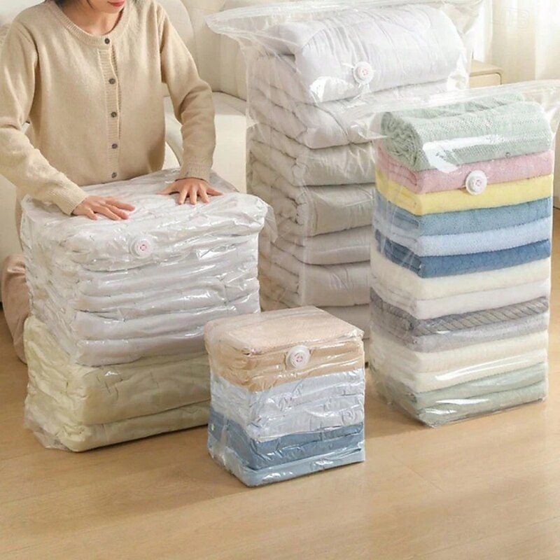 5 Pack Vacuum Storage Bags with Pump, Jumbo Cube Compression Large Vacuum Seal Bags for Bedding, Comforters, Blankets, Clothing, Closet Space Saving, Clear4