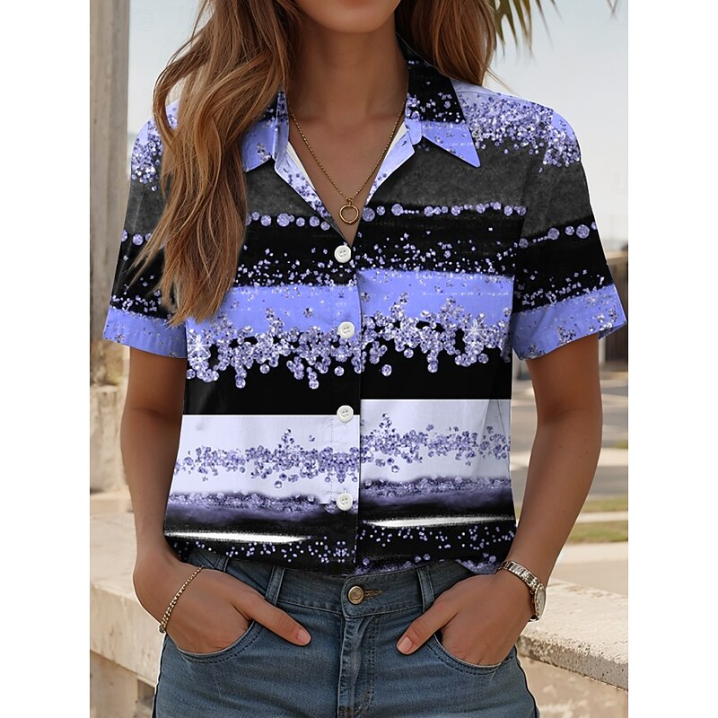 Women's Shirt Long Sleeve Button Down Blouse Graphic Geometric Daily Casual Short Sleeve Shirt Collar Regular Tops Daily Pink Blue Green Summer Spring4