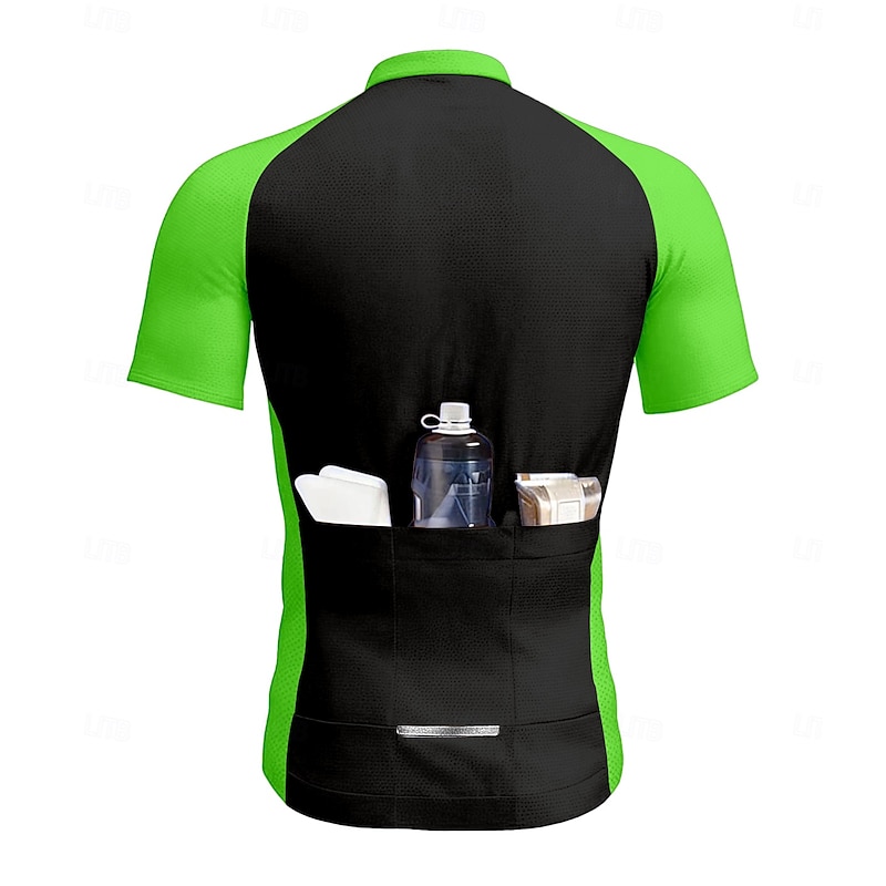 Men's Cycling Jersey Graphic Letter & Number Short Sleeve Bike Tee Tshirt Jersey Top with 3 Rear Pockets UV Resistant Quick Dry Front Zipper Reflective Strips Sports Green Clothing Apparel2