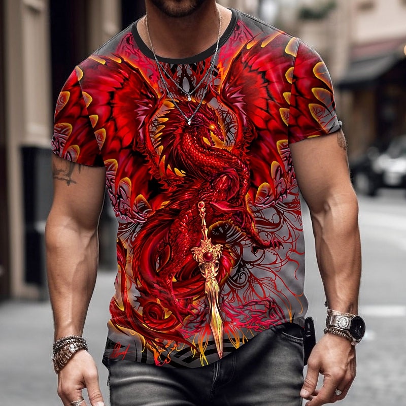 Dragonblade BLOODBLADE HIGH REZ by Ruth Thompson Men's 3D Dragon T Shirt Short Sleeve T shirt 3D Print Crew Neck Shirt Exaggerated Designer Party Street Casual Red Summer Spring All Seasons Clothing